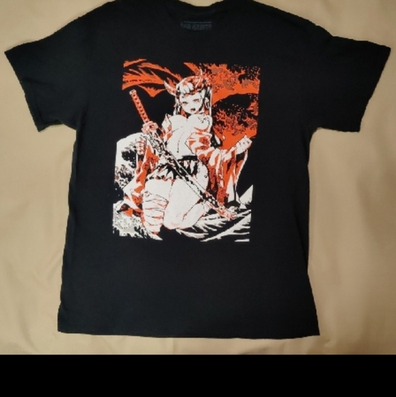 Bad Habit Tops - Bad Habits Anime Girl Black T-shirt. L